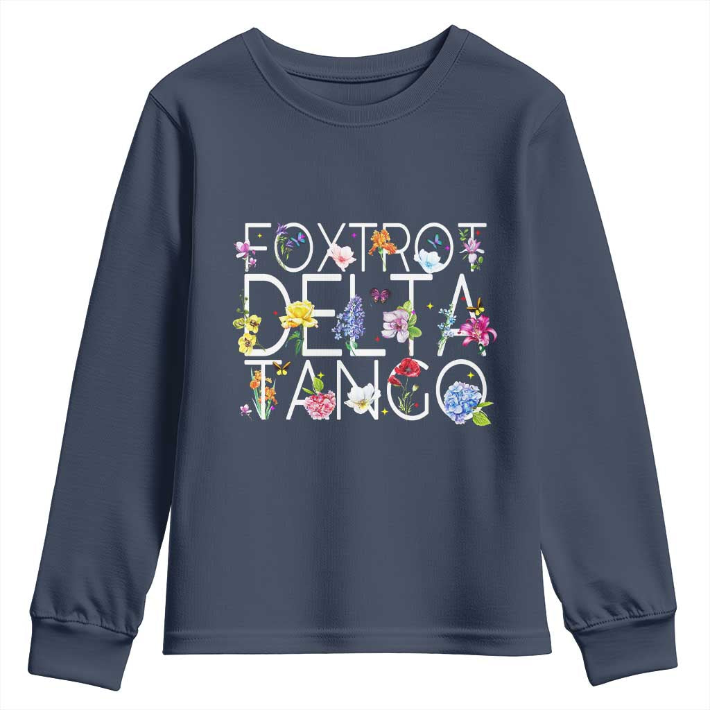 Subtle FDT Floral Youth Sweatshirt Foxtrot Delta Tango Flower Resist TS10 Navy Print Your Wear