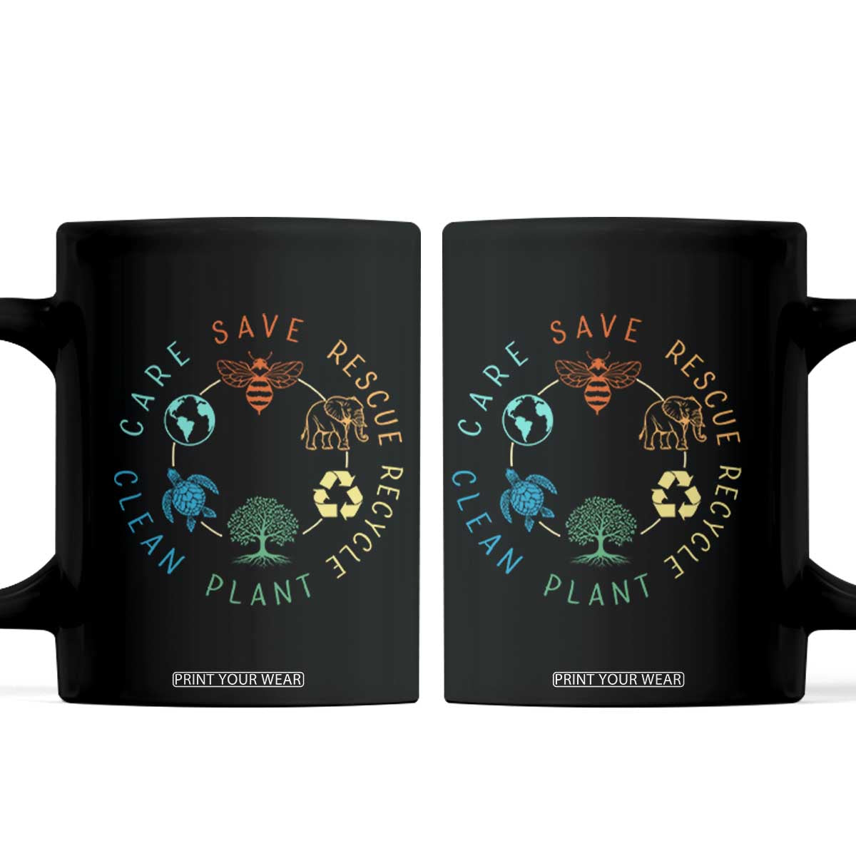 Earth Day Environment Coffee Mug Save Bees Rescue Animals Recycle Plastic TS10 Black Print Your Wear