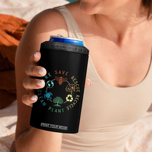 Earth Day Environment 4 in 1 Can Cooler Tumbler Save Bees Rescue Animals Recycle Plastic TS10 Print Your Wear