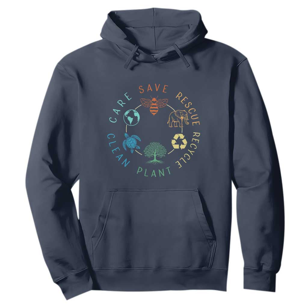 Earth Day Environment Hoodie Save Bees Rescue Animals Recycle Plastic TS10 Navy Print Your Wear