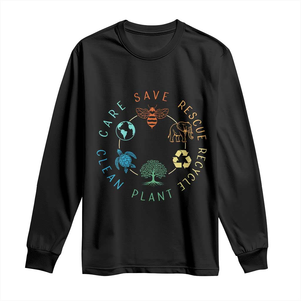 Earth Day Environment Long Sleeve Shirt Save Bees Rescue Animals Recycle Plastic TS10 Black Print Your Wear