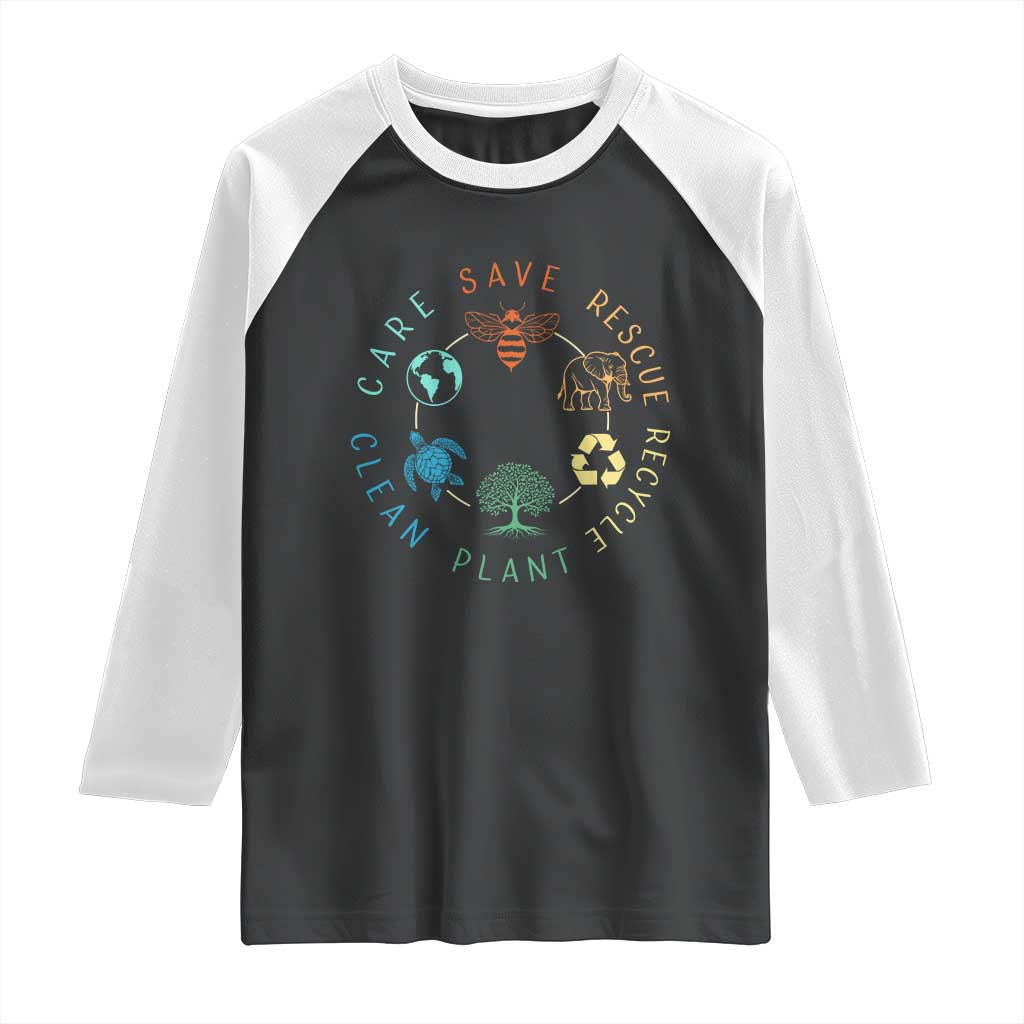 Earth Day Environment Raglan Shirt Save Bees Rescue Animals Recycle Plastic TS10 Black White Print Your Wear