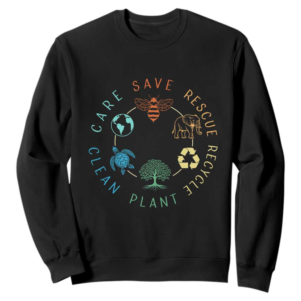 Earth Day Environment Sweatshirt Save Bees Rescue Animals Recycle Plastic TS10 Black Print Your Wear
