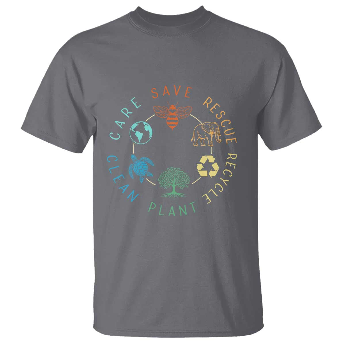 Earth Day Environment T Shirt Save Bees Rescue Animals Recycle Plastic TS10 Charcoal Print Your Wear