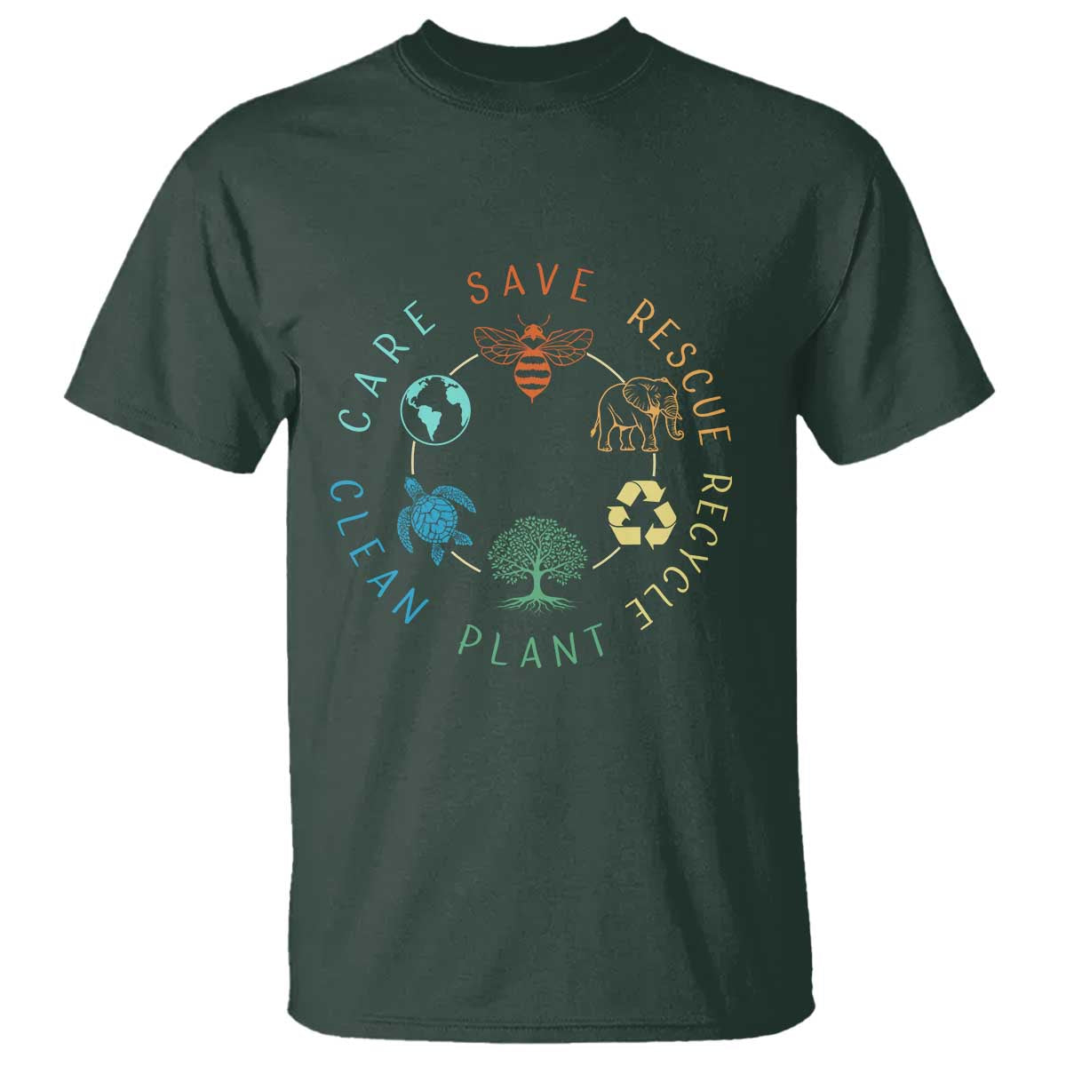 Earth Day Environment T Shirt Save Bees Rescue Animals Recycle Plastic TS10 Dark Forest Green Print Your Wear