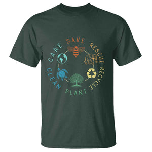 Earth Day Environment T Shirt Save Bees Rescue Animals Recycle Plastic TS10 Dark Forest Green Print Your Wear