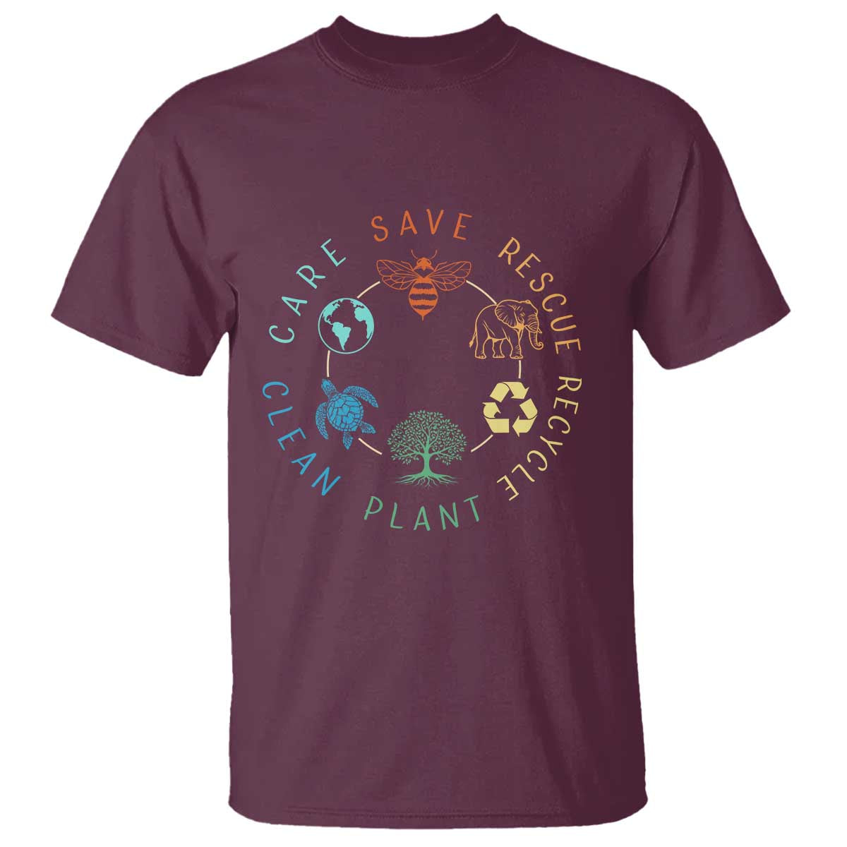 Earth Day Environment T Shirt Save Bees Rescue Animals Recycle Plastic TS10 Maroon Print Your Wear