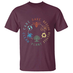 Earth Day Environment T Shirt Save Bees Rescue Animals Recycle Plastic TS10 Maroon Print Your Wear