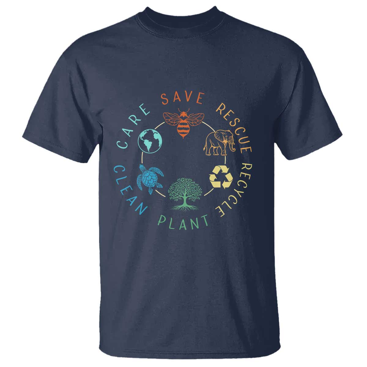 Earth Day Environment T Shirt Save Bees Rescue Animals Recycle Plastic TS10 Navy Print Your Wear