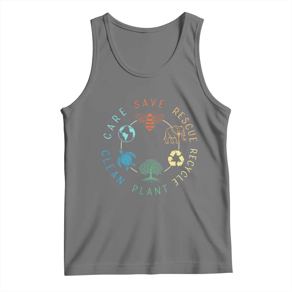 Earth Day Environment Tank Top Save Bees Rescue Animals Recycle Plastic TS10 Black Heather Print Your Wear