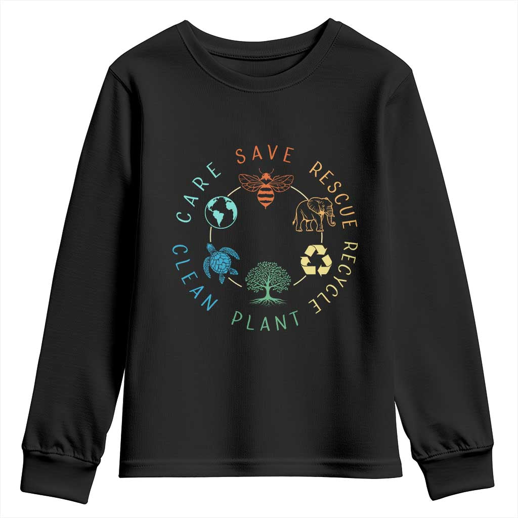 Earth Day Environment Youth Sweatshirt Save Bees Rescue Animals Recycle Plastic TS10 Black Print Your Wear