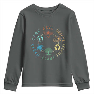 Earth Day Environment Youth Sweatshirt Save Bees Rescue Animals Recycle Plastic TS10 Dark Heather Print Your Wear