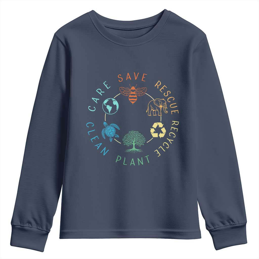 Earth Day Environment Youth Sweatshirt Save Bees Rescue Animals Recycle Plastic TS10 Navy Print Your Wear