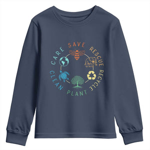 Earth Day Environment Youth Sweatshirt Save Bees Rescue Animals Recycle Plastic TS10 Navy Print Your Wear
