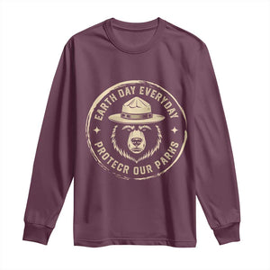 Earth Day Protect Our Parks Long Sleeve Shirt Vintage Retro Bear TS10 Maroon Print Your Wear