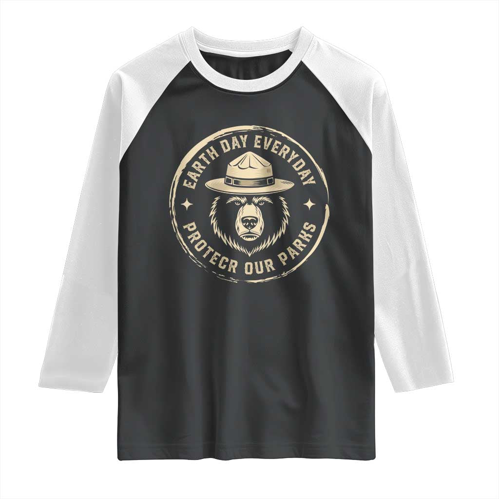 Earth Day Protect Our Parks Raglan Shirt Vintage Retro Bear TS10 Black White Print Your Wear
