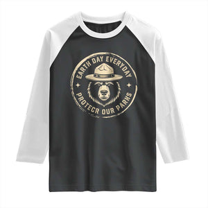 Earth Day Protect Our Parks Raglan Shirt Vintage Retro Bear TS10 Black White Print Your Wear