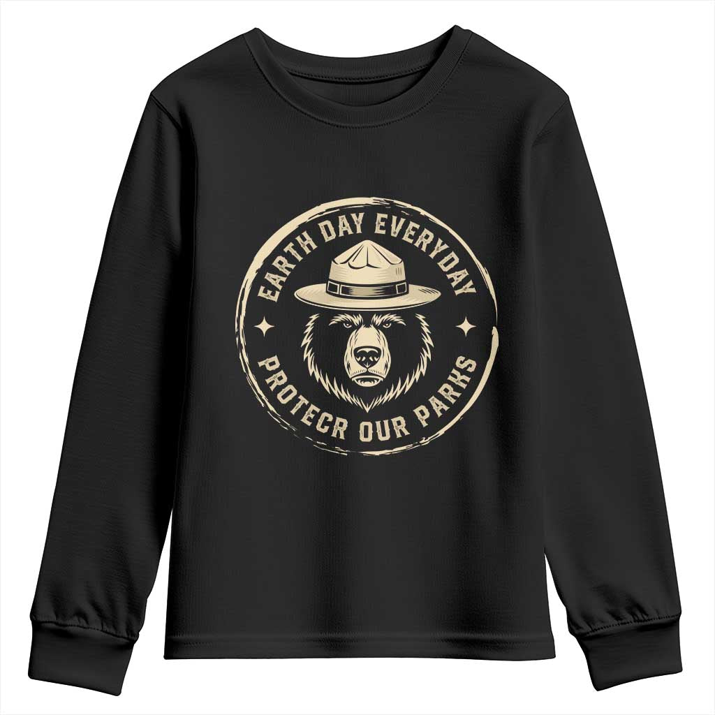 Earth Day Protect Our Parks Youth Sweatshirt Vintage Retro Bear TS10 Black Print Your Wear