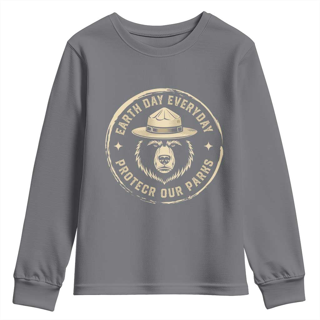 Earth Day Protect Our Parks Youth Sweatshirt Vintage Retro Bear TS10 Charcoal Print Your Wear