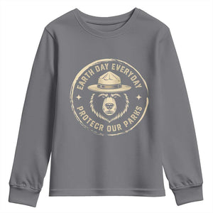 Earth Day Protect Our Parks Youth Sweatshirt Vintage Retro Bear TS10 Charcoal Print Your Wear