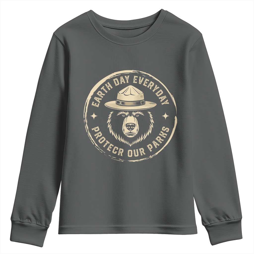 Earth Day Protect Our Parks Youth Sweatshirt Vintage Retro Bear TS10 Dark Heather Print Your Wear