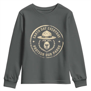Earth Day Protect Our Parks Youth Sweatshirt Vintage Retro Bear TS10 Dark Heather Print Your Wear