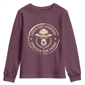 Earth Day Protect Our Parks Youth Sweatshirt Vintage Retro Bear TS10 Maroon Print Your Wear
