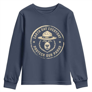 Earth Day Protect Our Parks Youth Sweatshirt Vintage Retro Bear TS10 Navy Print Your Wear