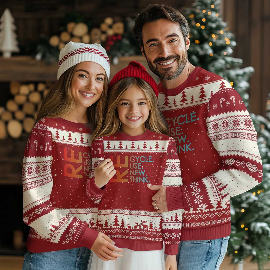 Environmental Activism Ugly Christmas Sweater Recycle Reuse Renew Rethink Earth Day TS10 Red Beige Print Your Wear