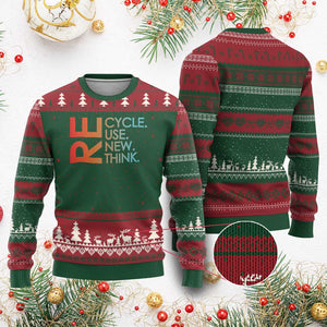 Environmental Activism Ugly Christmas Sweater Recycle Reuse Renew Rethink Earth Day TS10 Red Green Print Your Wear
