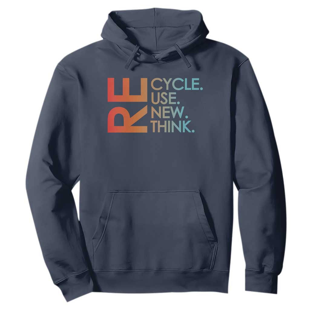 Environmental Activism Hoodie Recycle Reuse Renew Rethink Earth Day TS10 Navy Print Your Wear