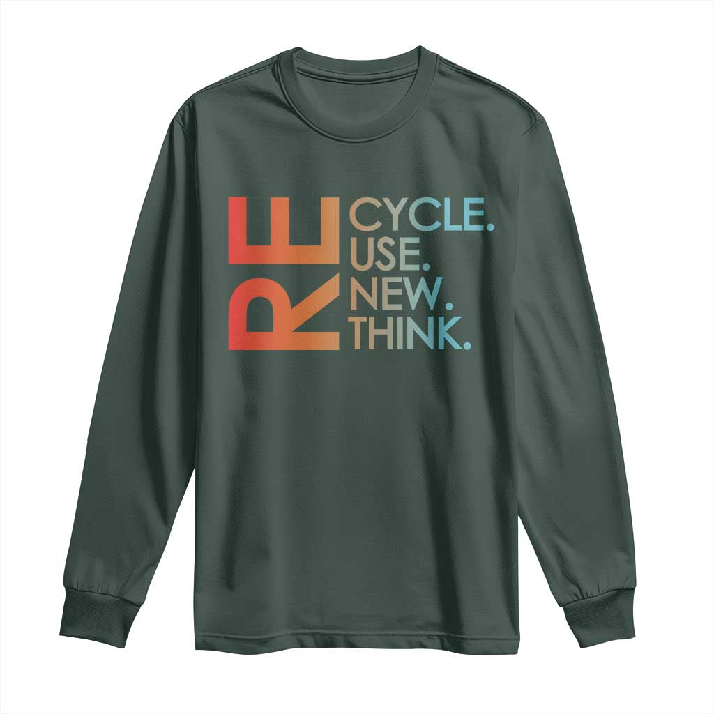 Environmental Activism Long Sleeve Shirt Recycle Reuse Renew Rethink Earth Day TS10 Dark Forest Green Print Your Wear