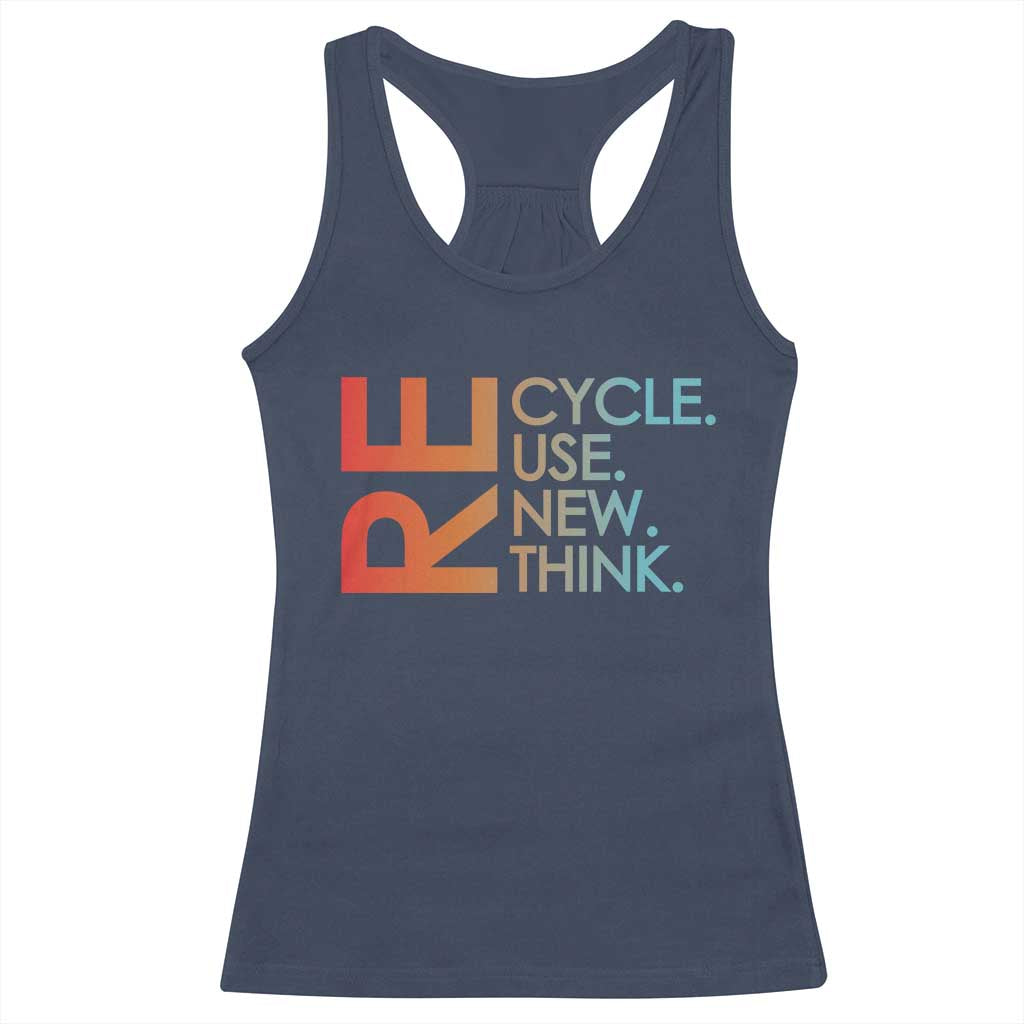 Environmental Activism Racerback Tank Top Recycle Reuse Renew Rethink Earth Day TS10 Navy Print Your Wear
