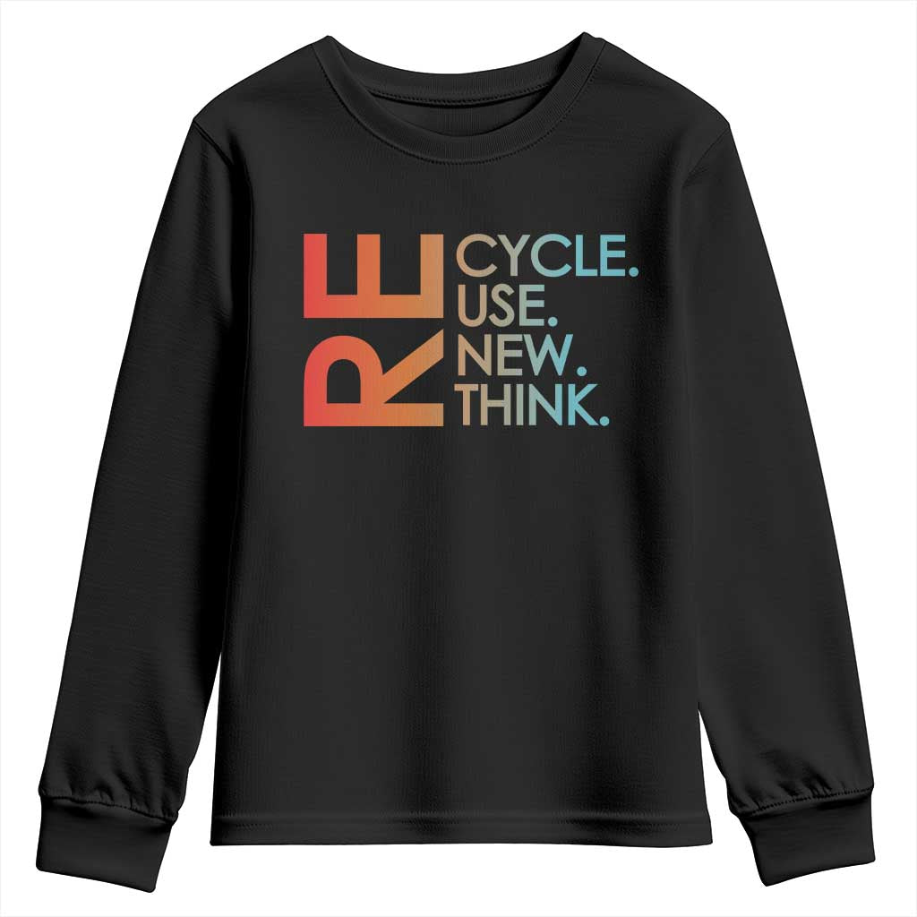 Environmental Activism Youth Sweatshirt Recycle Reuse Renew Rethink Earth Day TS10 Black Print Your Wear