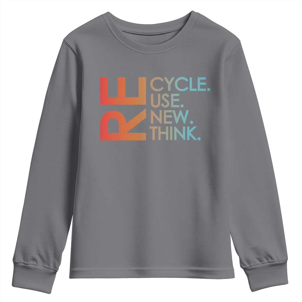 Environmental Activism Youth Sweatshirt Recycle Reuse Renew Rethink Earth Day TS10 Charcoal Print Your Wear