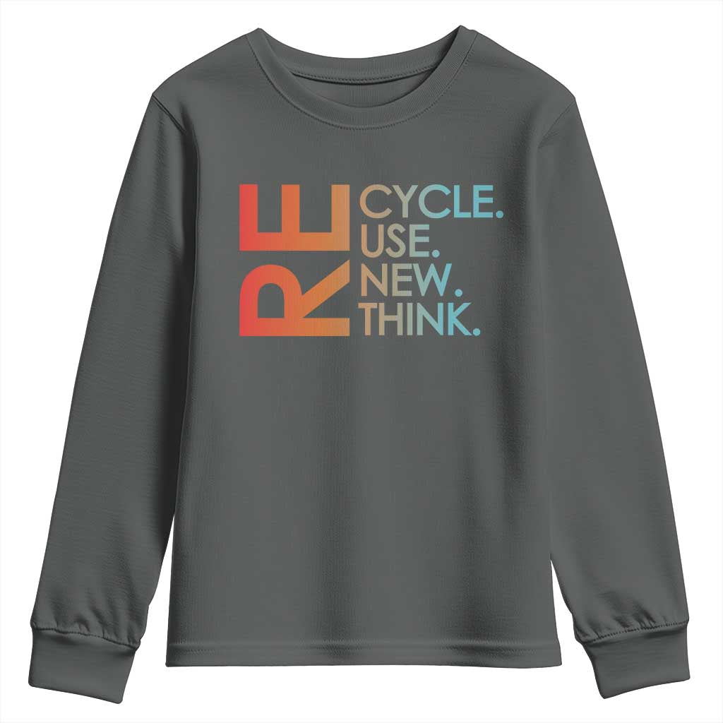 Environmental Activism Youth Sweatshirt Recycle Reuse Renew Rethink Earth Day TS10 Dark Heather Print Your Wear