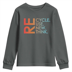 Environmental Activism Youth Sweatshirt Recycle Reuse Renew Rethink Earth Day TS10 Dark Heather Print Your Wear