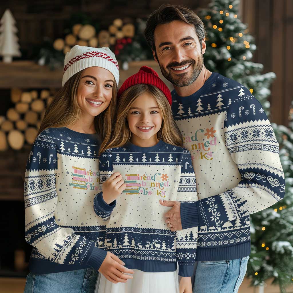 Vintage Read Banned Books Ugly Christmas Sweater TS10 Beige Navy Print Your Wear