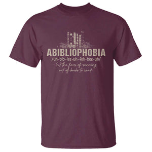 Abibliophobia T Shirt Funny Reading Bookworm Book Lover Reader Gift TS10 Maroon Print Your Wear