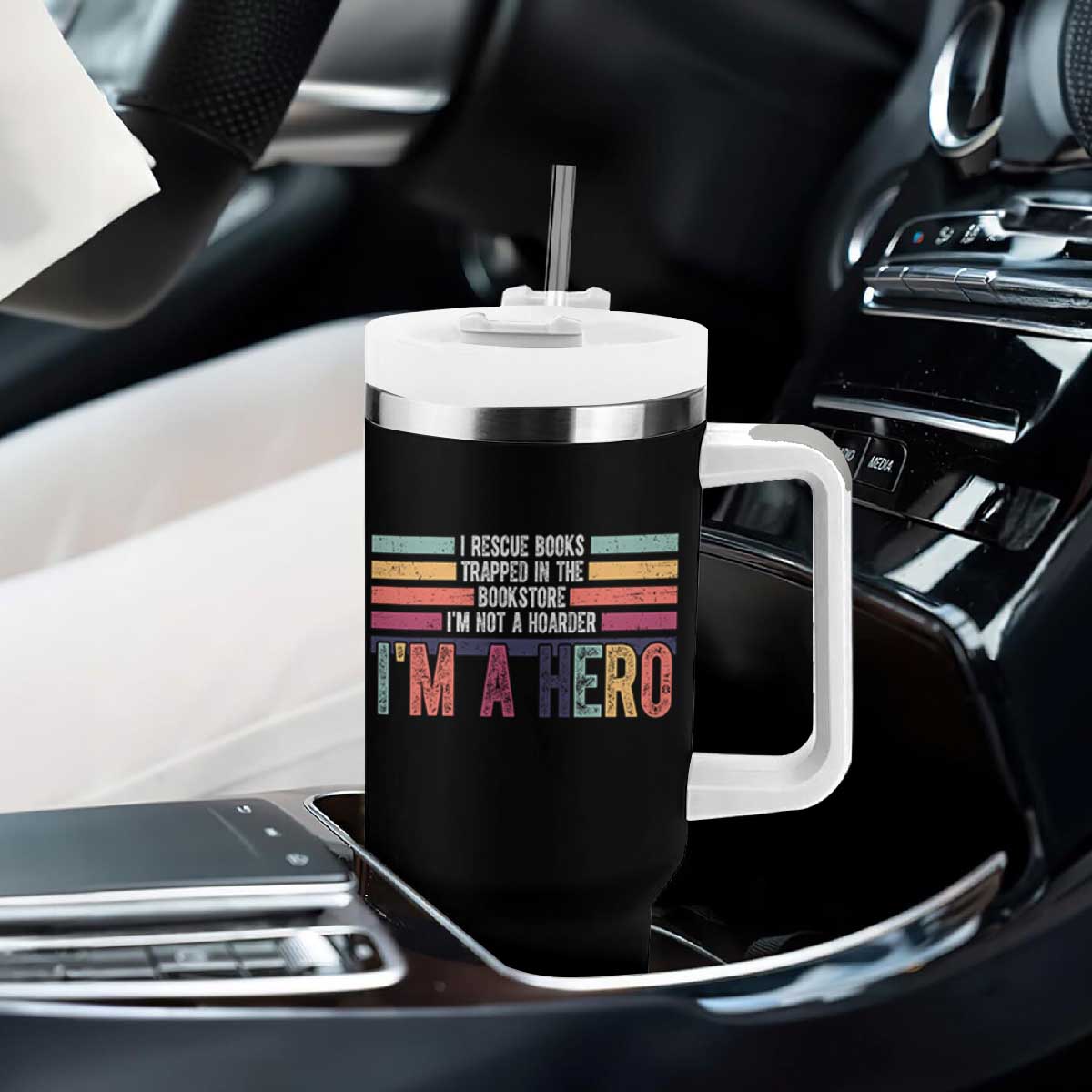 Book Lover Tumbler With Handle I Rescue Books TS10 Print Your Wear