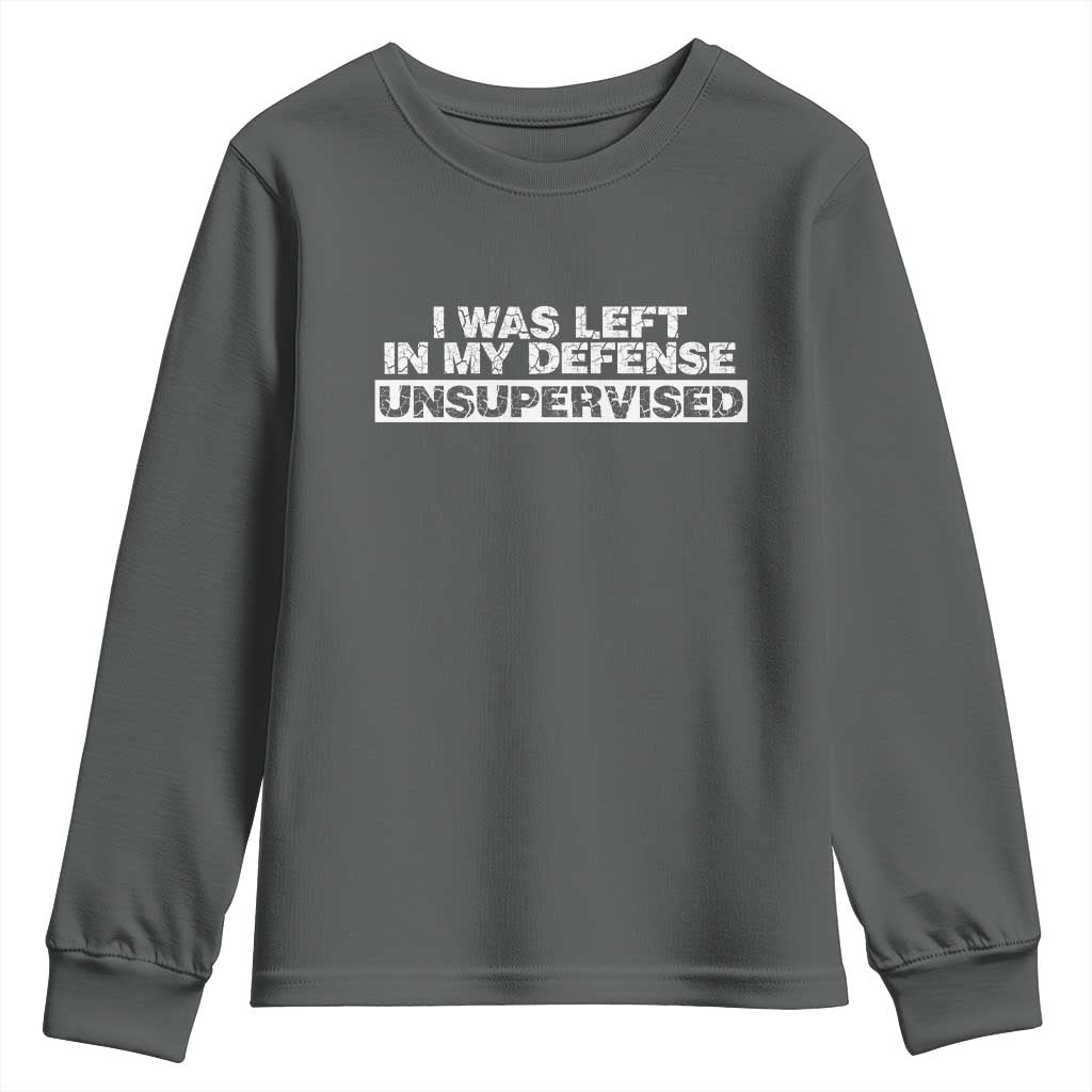 In My Defense I Was Left Unsupervised Youth Sweatshirt TS10 Dark Heather Print Your Wear
