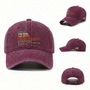 Funny Uncle Washed Cotton Baseball Cap Best Funny Uncle Fathers Day TS10 Washed Cap Universal Fit Burgundy Print Your Wear
