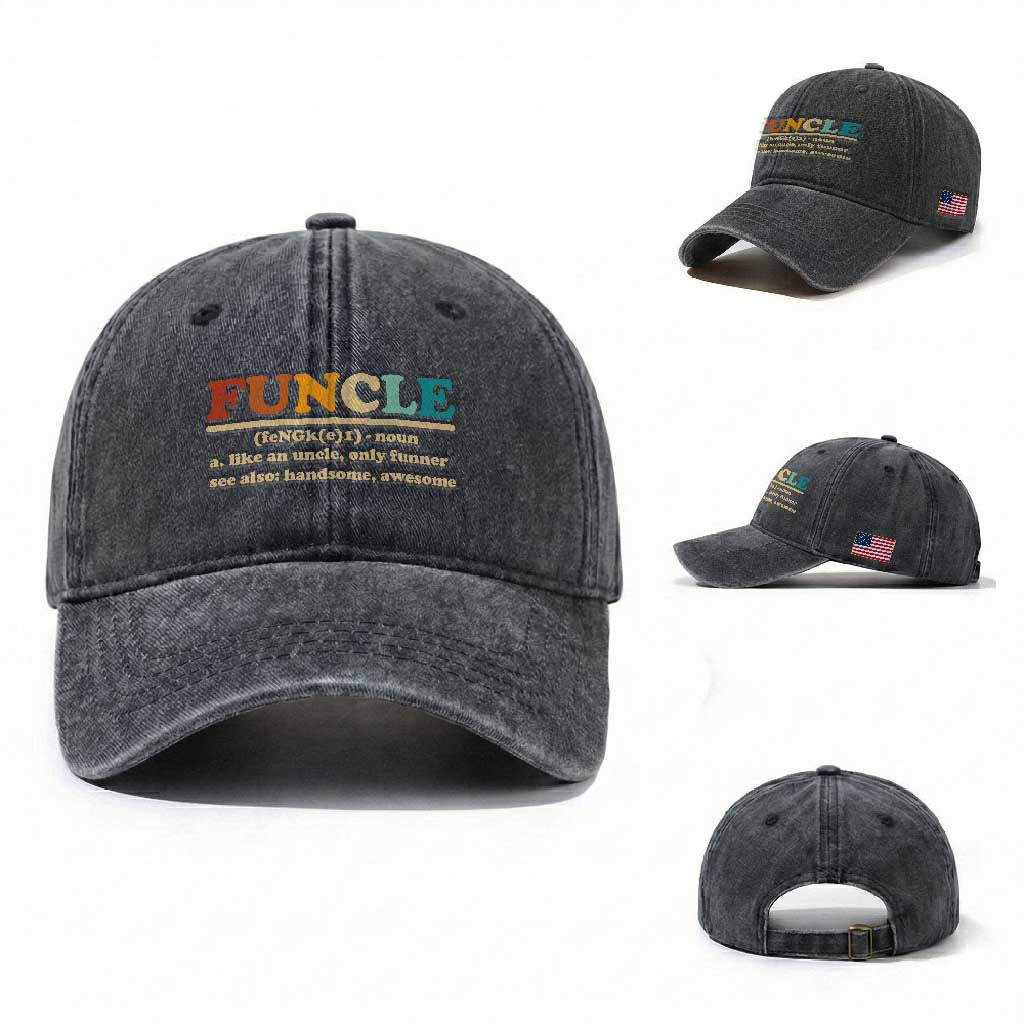 Funcle Funny Uncle Washed Cotton Baseball Cap Like An Uncle Only Funner Fathers Day TS10 Washed Cap Universal Fit Dark Gray Print Your Wear