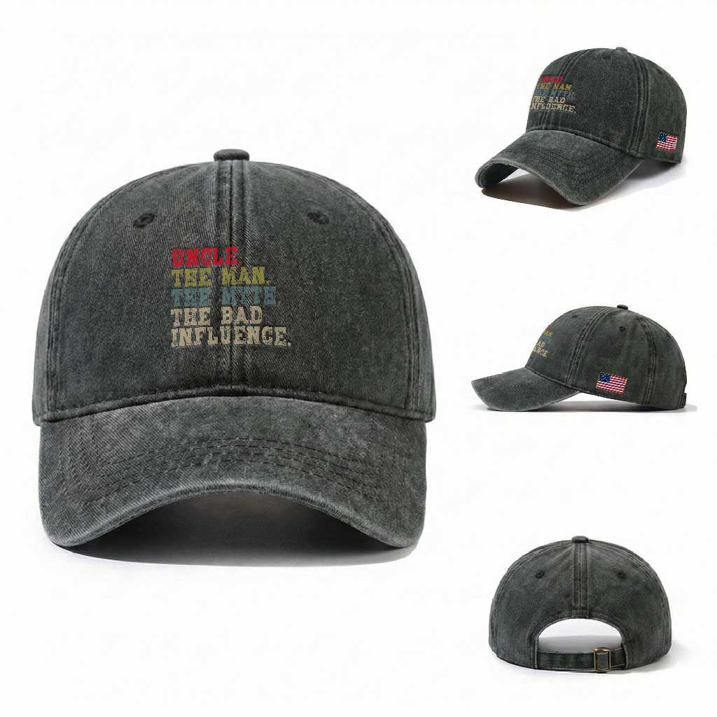 Retro Uncle Washed Cotton Baseball Cap Best Funny Uncle Fathers Day TS10 Washed Cap Universal Fit Dark Green Print Your Wear
