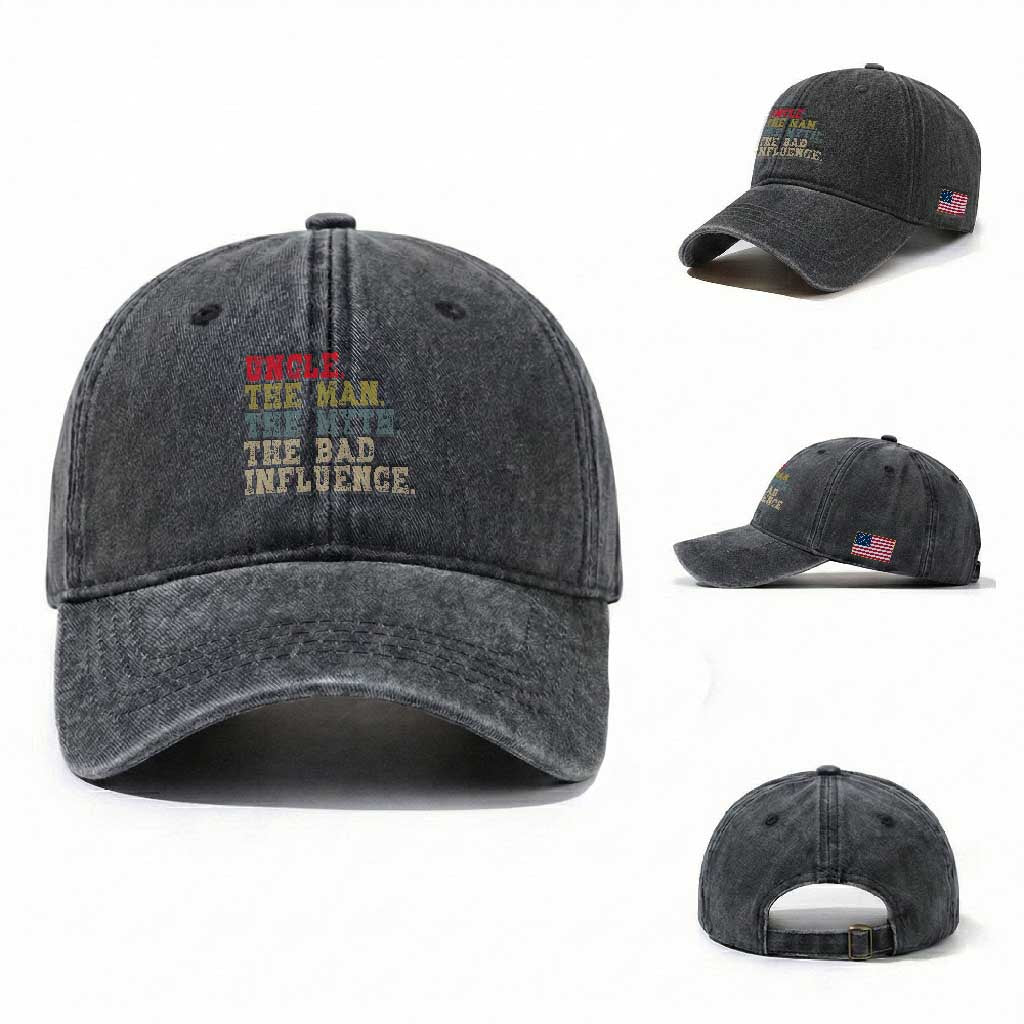 Retro Uncle Washed Cotton Baseball Cap Best Funny Uncle Fathers Day TS10 Washed Cap Universal Fit Dark Gray Print Your Wear