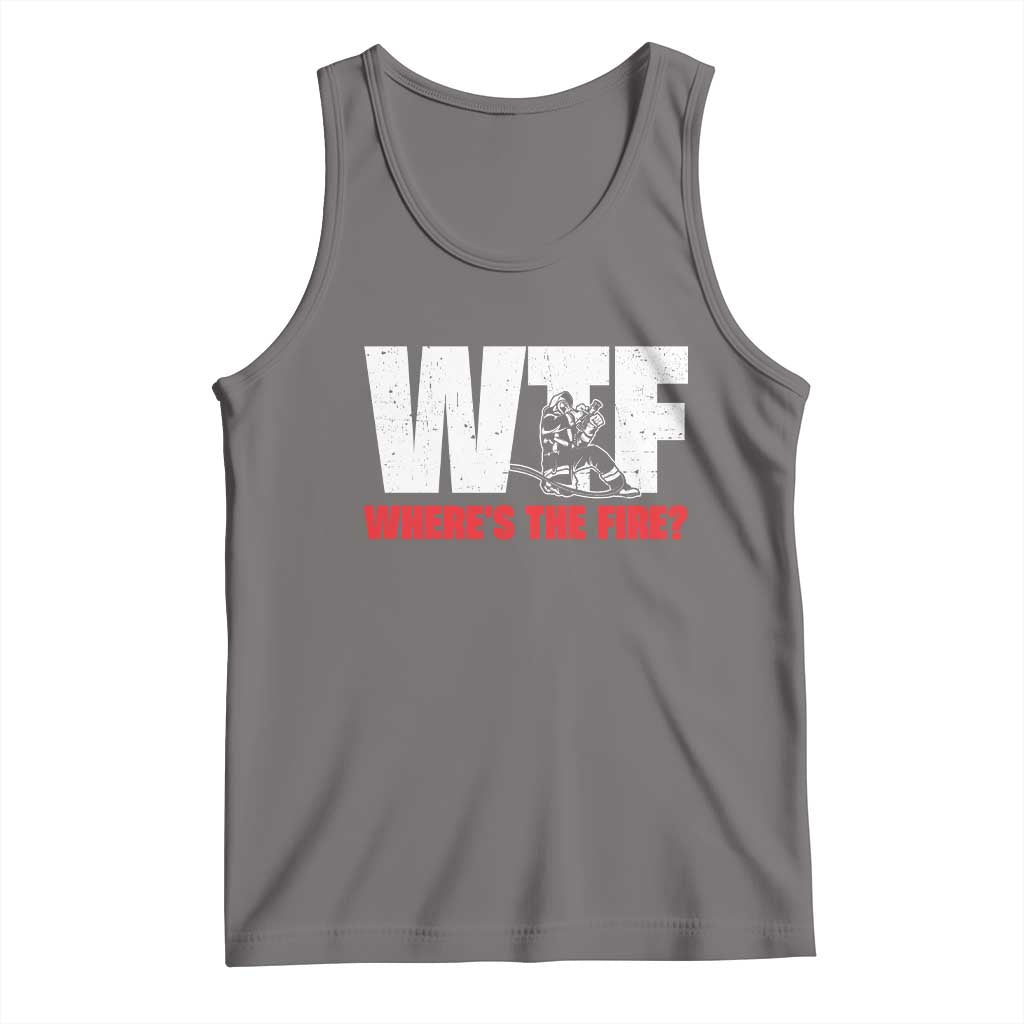 WTF Wheres The Fire Tank Top Funny Fireman Firefighter TS10 Deep Heather Print Your Wear