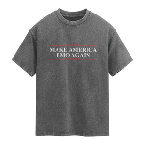 Make America Emo Again Washed Cotton T-Shirt Funny Goth Gothic US TS10 Charcoal Print Your Wear