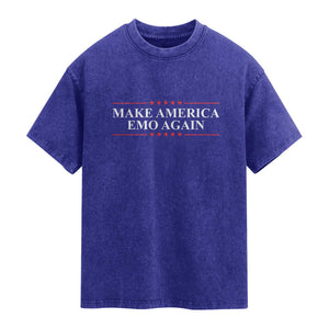 Make America Emo Again Washed Cotton T-Shirt Funny Goth Gothic US TS10 Indigo Blue Print Your Wear