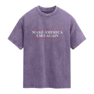 Make America Emo Again Washed Cotton T-Shirt Funny Goth Gothic US TS10 Purple Print Your Wear