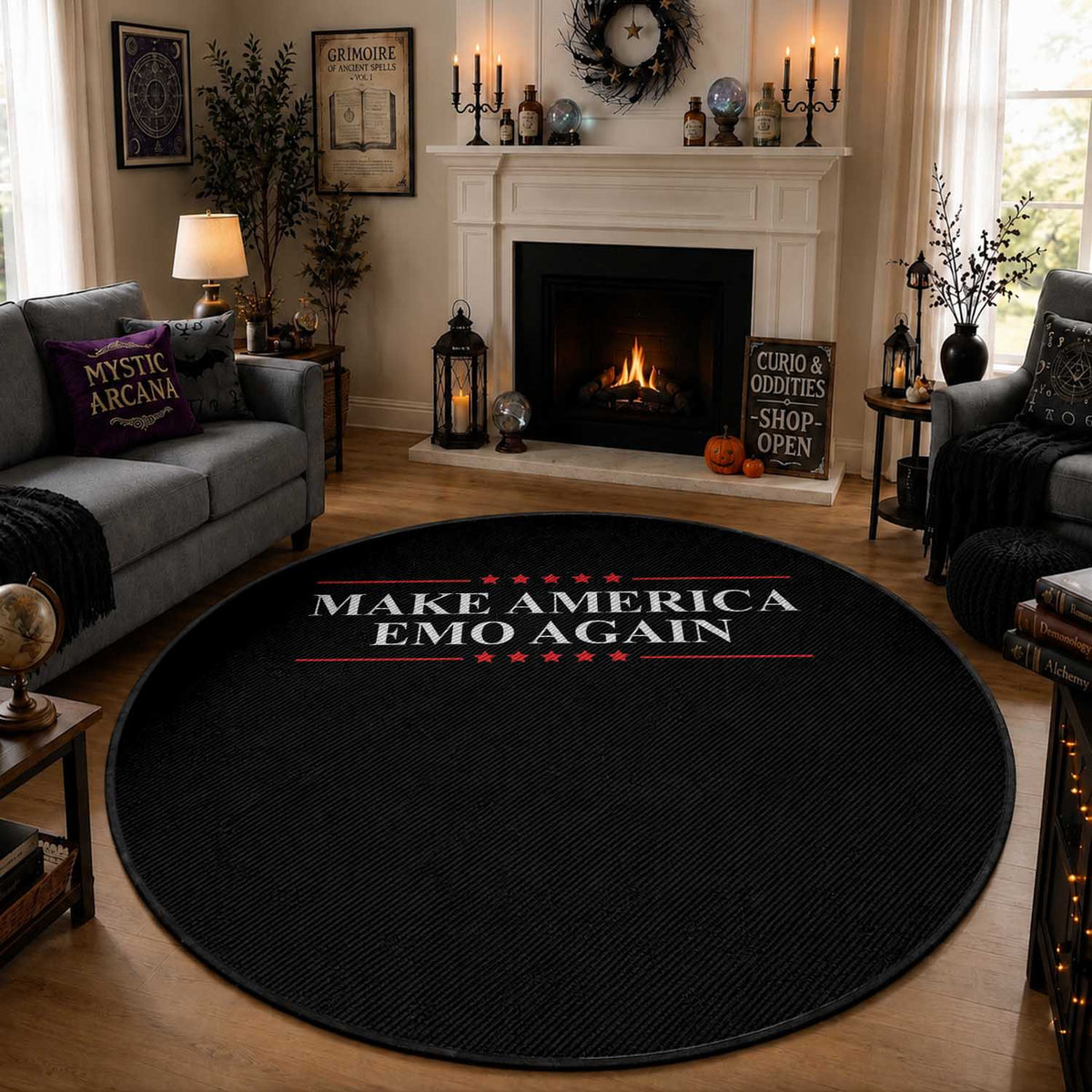 Make America Emo Again Round Rug Funny Goth Gothic US